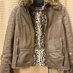 Montanaco Faux Leather Jacket with Faux Fur Collar